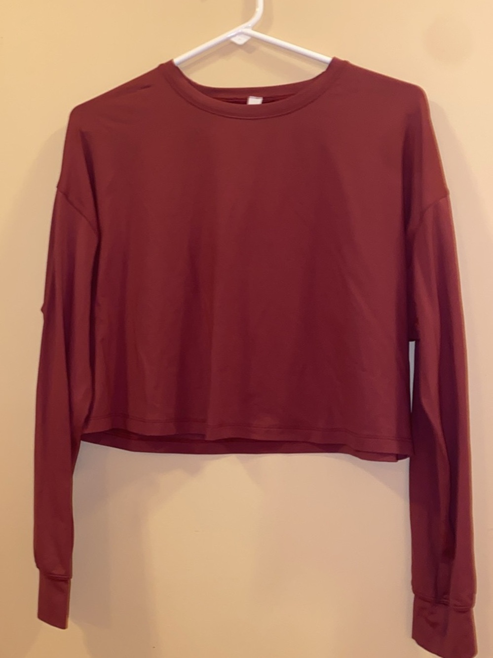 lululemon athletica Cropped Long Sleeve Crewneck Top - Burgundy